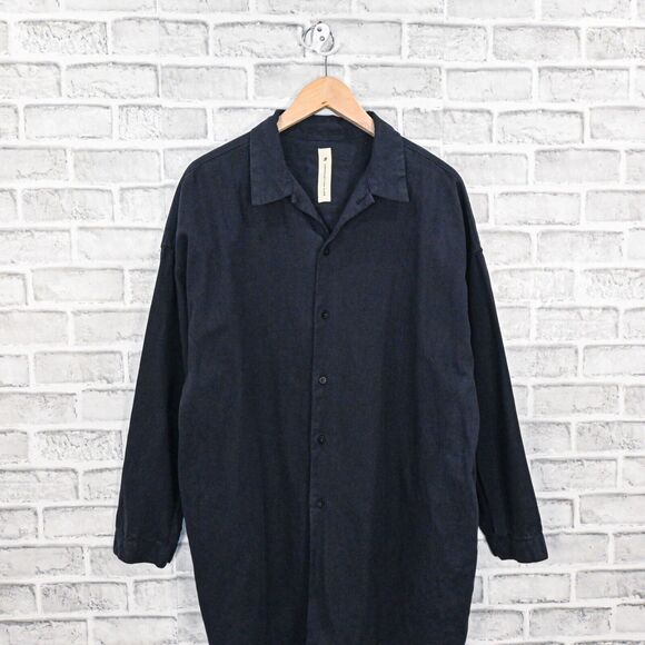 Prospective Flow Tai Thistle oversized hemp cotton shirt Navy blue size Small - Picture 2 of 7
